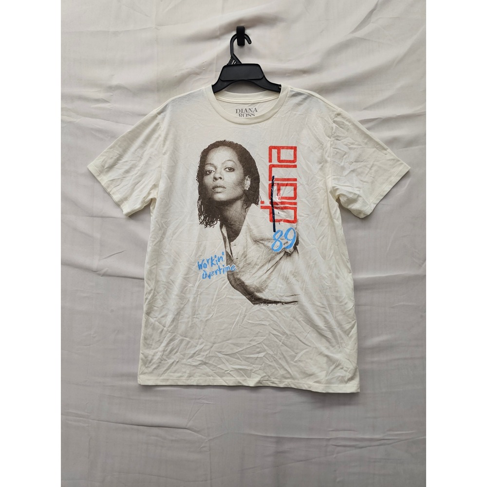 Diana Ross Womens Workin Overtime Graphic T-Shirt White Cotton Blend Size Large